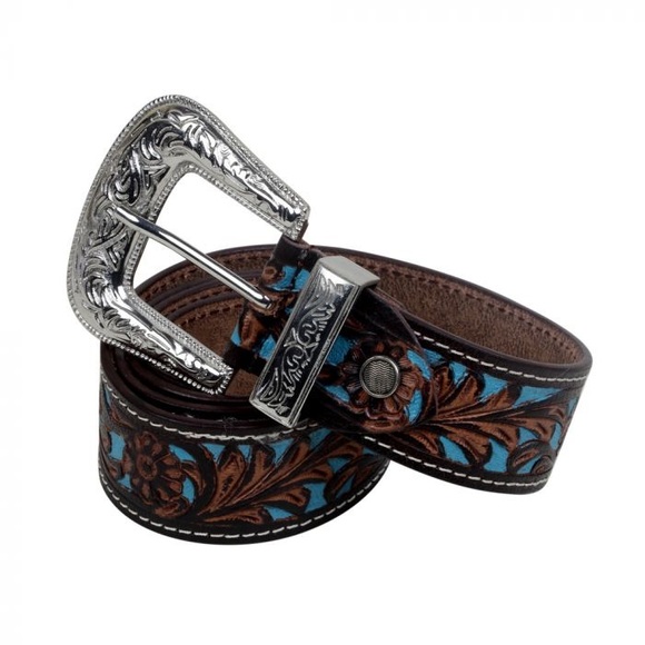 Myra Bag Accessories - Hand-tooled Leather Black silver buckle Turquoise Belt Myra Bag Western Boho